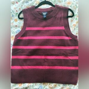 Lands' End Women’s Burgundy and Pink Striped Sweater Vest